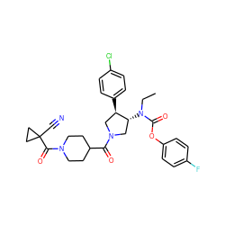 CCN(C(=O)Oc1ccc(F)cc1)[C@@H]1CN(C(=O)C2CCN(C(=O)C3(C#N)CC3)CC2)C[C@H]1c1ccc(Cl)cc1 ZINC000117712373