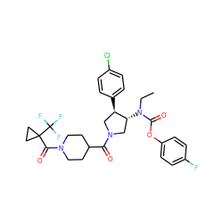 CCN(C(=O)Oc1ccc(F)cc1)[C@@H]1CN(C(=O)C2CCN(C(=O)C3(C(F)(F)F)CC3)CC2)C[C@H]1c1ccc(Cl)cc1 ZINC000117715975