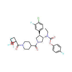 CCN(C(=O)Oc1ccc(F)cc1)[C@@H]1CN(C(=O)C2CCN(C(=O)C3(C(F)(F)F)CCC3)CC2)C[C@H]1c1ccc(Cl)c(F)c1 ZINC000163825477