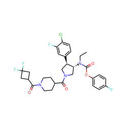 CCN(C(=O)Oc1ccc(F)cc1)[C@@H]1CN(C(=O)C2CCN(C(=O)C3CC(F)(F)C3)CC2)C[C@H]1c1ccc(Cl)c(F)c1 ZINC000117709212