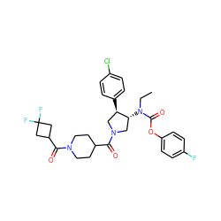 CCN(C(=O)Oc1ccc(F)cc1)[C@@H]1CN(C(=O)C2CCN(C(=O)C3CC(F)(F)C3)CC2)C[C@H]1c1ccc(Cl)cc1 ZINC000117709603