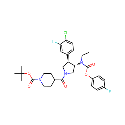 CCN(C(=O)Oc1ccc(F)cc1)[C@@H]1CN(C(=O)C2CCN(C(=O)OC(C)(C)C)CC2)C[C@H]1c1ccc(Cl)c(F)c1 ZINC000117707811