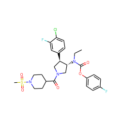 CCN(C(=O)Oc1ccc(F)cc1)[C@@H]1CN(C(=O)C2CCN(S(C)(=O)=O)CC2)C[C@H]1c1ccc(Cl)c(F)c1 ZINC000117723645