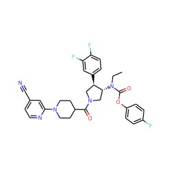 CCN(C(=O)Oc1ccc(F)cc1)[C@@H]1CN(C(=O)C2CCN(c3cc(C#N)ccn3)CC2)C[C@H]1c1ccc(F)c(F)c1 ZINC000117717344