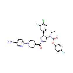 CCN(C(=O)Oc1ccc(F)cc1)[C@@H]1CN(C(=O)C2CCN(c3ccc(C#N)cn3)CC2)C[C@H]1c1ccc(Cl)c(F)c1 ZINC000117711691