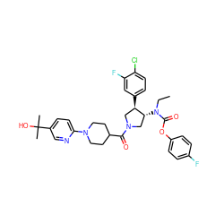 CCN(C(=O)Oc1ccc(F)cc1)[C@@H]1CN(C(=O)C2CCN(c3ccc(C(C)(C)O)cn3)CC2)C[C@H]1c1ccc(Cl)c(F)c1 ZINC000117718722