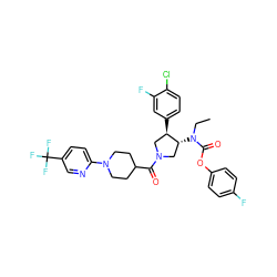 CCN(C(=O)Oc1ccc(F)cc1)[C@@H]1CN(C(=O)C2CCN(c3ccc(C(F)(F)F)cn3)CC2)C[C@H]1c1ccc(Cl)c(F)c1 ZINC000163891613