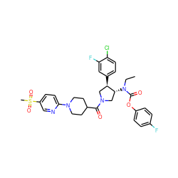 CCN(C(=O)Oc1ccc(F)cc1)[C@@H]1CN(C(=O)C2CCN(c3ccc(S(C)(=O)=O)cn3)CC2)C[C@H]1c1ccc(Cl)c(F)c1 ZINC000163868457