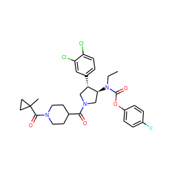 CCN(C(=O)Oc1ccc(F)cc1)[C@H]1CN(C(=O)C2CCN(C(=O)C3(C)CC3)CC2)C[C@@H]1c1ccc(Cl)c(Cl)c1 ZINC000117713231