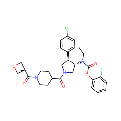 CCN(C(=O)Oc1ccccc1F)[C@@H]1CN(C(=O)C2CCN(C(=O)C3(C)COC3)CC2)C[C@H]1c1ccc(Cl)cc1 ZINC000117713051