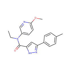 CCN(C(=O)c1cc(-c2ccc(C)cc2)n[nH]1)c1ccc(OC)nc1 ZINC000049112590