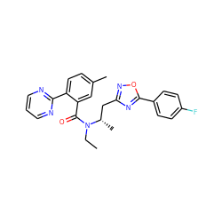 CCN(C(=O)c1cc(C)ccc1-c1ncccn1)[C@@H](C)Cc1noc(-c2ccc(F)cc2)n1 ZINC000210452706