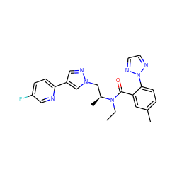 CCN(C(=O)c1cc(C)ccc1-n1nccn1)[C@@H](C)Cn1cc(-c2ccc(F)cn2)cn1 ZINC000210464236