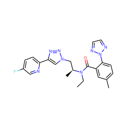 CCN(C(=O)c1cc(C)ccc1-n1nccn1)[C@@H](C)Cn1cc(-c2ccc(F)cn2)nn1 ZINC000210456430