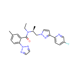 CCN(C(=O)c1cc(C)ccc1-n1nccn1)[C@@H](C)Cn1ccc(-c2ccc(F)cn2)n1 ZINC000210468058