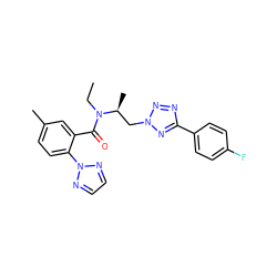 CCN(C(=O)c1cc(C)ccc1-n1nccn1)[C@@H](C)Cn1nnc(-c2ccc(F)cc2)n1 ZINC000210438134