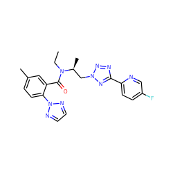 CCN(C(=O)c1cc(C)ccc1-n1nccn1)[C@@H](C)Cn1nnc(-c2ccc(F)cn2)n1 ZINC000210460563