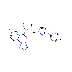 CCN(C(=O)c1cc(C)ccc1-n1nccn1)[C@H](C)Cn1ccc(-c2ccc(F)cn2)n1 ZINC000210460516