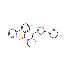 CCN(C(=O)c1cc(F)ccc1-c1ncccn1)[C@@H](C)Cc1noc(-c2ccc(F)cc2)n1 ZINC000210452650