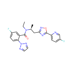 CCN(C(=O)c1cc(F)ccc1-n1nccn1)[C@@H](C)Cc1noc(-c2ccc(F)cn2)n1 ZINC000210456602