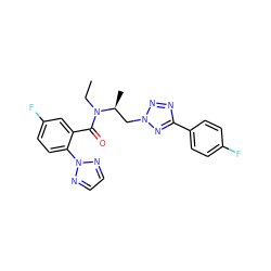 CCN(C(=O)c1cc(F)ccc1-n1nccn1)[C@@H](C)Cn1nnc(-c2ccc(F)cc2)n1 ZINC000210438179