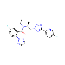 CCN(C(=O)c1cc(F)ccc1-n1nccn1)[C@@H](C)Cn1nnc(-c2ccc(F)cn2)n1 ZINC000210456385