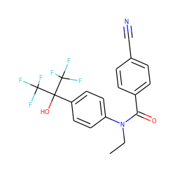 CCN(C(=O)c1ccc(C#N)cc1)c1ccc(C(O)(C(F)(F)F)C(F)(F)F)cc1 ZINC000013682587