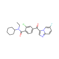 CCN(C(=O)c1ccc(C(=O)c2cnc3ccc(F)cn23)cc1Cl)C1CCCCC1 ZINC000115952004