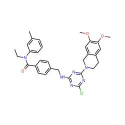 CCN(C(=O)c1ccc(CNc2nc(Cl)nc(N3CCc4cc(OC)c(OC)cc4C3)n2)cc1)c1cccc(C)c1 ZINC000141099373