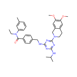 CCN(C(=O)c1ccc(CNc2nc(NC(C)C)nc(N3CCc4cc(OC)c(OC)cc4C3)n2)cc1)c1cccc(C)c1 ZINC000141025408