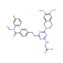 CCN(C(=O)c1ccc(CNc2nc(NCC(=O)O)nc(N3CCc4cc(OC)c(OC)cc4C3)n2)cc1)c1cccc(C)c1 ZINC000140786512