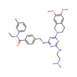 CCN(C(=O)c1ccc(CNc2nc(NCCN(C)C)nc(N3CCc4cc(OC)c(OC)cc4C3)n2)cc1)c1cccc(C)c1 ZINC000140404247