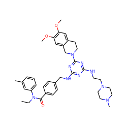 CCN(C(=O)c1ccc(CNc2nc(NCCN3CCN(C)CC3)nc(N3CCc4cc(OC)c(OC)cc4C3)n2)cc1)c1cccc(C)c1 ZINC000198059730