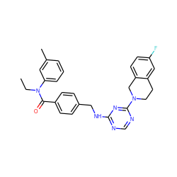 CCN(C(=O)c1ccc(CNc2ncnc(N3CCc4cc(F)ccc4C3)n2)cc1)c1cccc(C)c1 ZINC000140404985