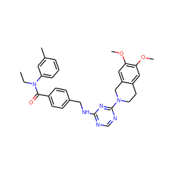 CCN(C(=O)c1ccc(CNc2ncnc(N3CCc4cc(OC)c(OC)cc4C3)n2)cc1)c1cccc(C)c1 ZINC000141125000