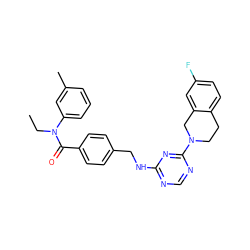 CCN(C(=O)c1ccc(CNc2ncnc(N3CCc4ccc(F)cc4C3)n2)cc1)c1cccc(C)c1 ZINC000140404614