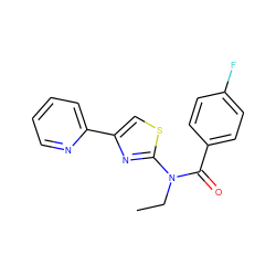 CCN(C(=O)c1ccc(F)cc1)c1nc(-c2ccccn2)cs1 ZINC000045254097