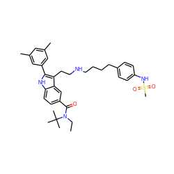 CCN(C(=O)c1ccc2[nH]c(-c3cc(C)cc(C)c3)c(CCNCCCCc3ccc(NS(C)(=O)=O)cc3)c2c1)C(C)(C)C ZINC000029411736