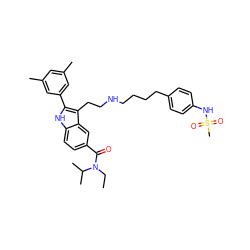 CCN(C(=O)c1ccc2[nH]c(-c3cc(C)cc(C)c3)c(CCNCCCCc3ccc(NS(C)(=O)=O)cc3)c2c1)C(C)C ZINC000029467942