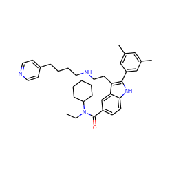 CCN(C(=O)c1ccc2[nH]c(-c3cc(C)cc(C)c3)c(CCNCCCCc3ccncc3)c2c1)C1CCCCC1 ZINC000029412376