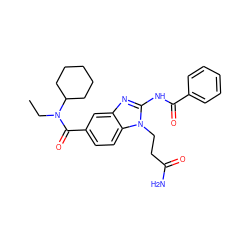 CCN(C(=O)c1ccc2c(c1)nc(NC(=O)c1ccccc1)n2CCC(N)=O)C1CCCCC1 ZINC000028822759