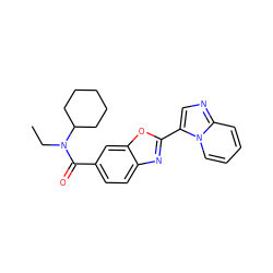 CCN(C(=O)c1ccc2nc(-c3cnc4ccccn34)oc2c1)C1CCCCC1 ZINC000115943806