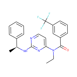 CCN(C(=O)c1cccc(C(F)(F)F)c1)c1ccnc(N[C@@H](C)c2ccccc2)n1 ZINC000049071831