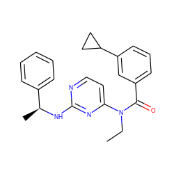 CCN(C(=O)c1cccc(C2CC2)c1)c1ccnc(N[C@@H](C)c2ccccc2)n1 ZINC000049114790