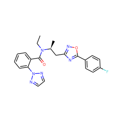 CCN(C(=O)c1ccccc1-n1nccn1)[C@@H](C)Cc1noc(-c2ccc(F)cc2)n1 ZINC000206887792