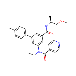 CCN(C(=O)c1ccncc1)c1cc(C(=O)N[C@@H](C)COC)cc(-c2ccc(C)cc2)c1 ZINC000143537579