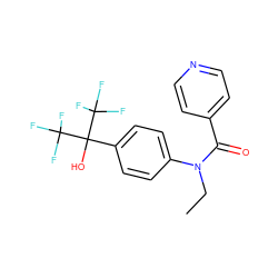 CCN(C(=O)c1ccncc1)c1ccc(C(O)(C(F)(F)F)C(F)(F)F)cc1 ZINC000013682590