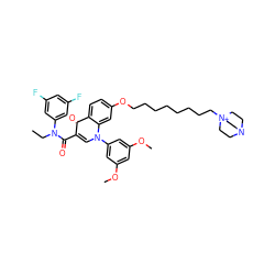 CCN(C(=O)c1cn(-c2cc(OC)cc(OC)c2)c2cc(OCCCCCCCC[N+]34CCN(CC3)CC4)ccc2c1=O)c1cc(F)cc(F)c1 ZINC000049918257