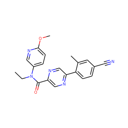 CCN(C(=O)c1cnc(-c2ccc(C#N)cc2C)cn1)c1ccc(OC)nc1 ZINC000049071861