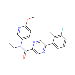 CCN(C(=O)c1cnc(-c2cccc(F)c2C)cn1)c1ccc(OC)nc1 ZINC000049072058